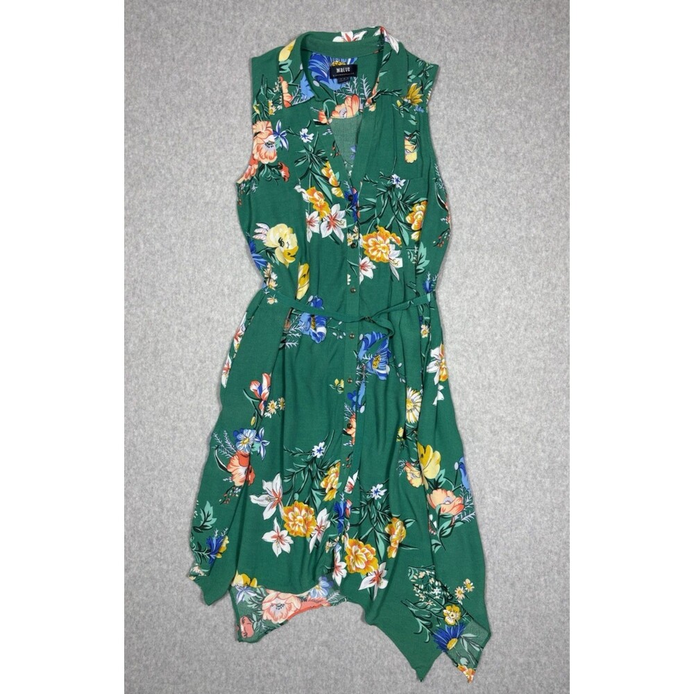 Anthropologie Maeve Dress Rory Green Floral Sleeveless Button Front Midi Sz US 4